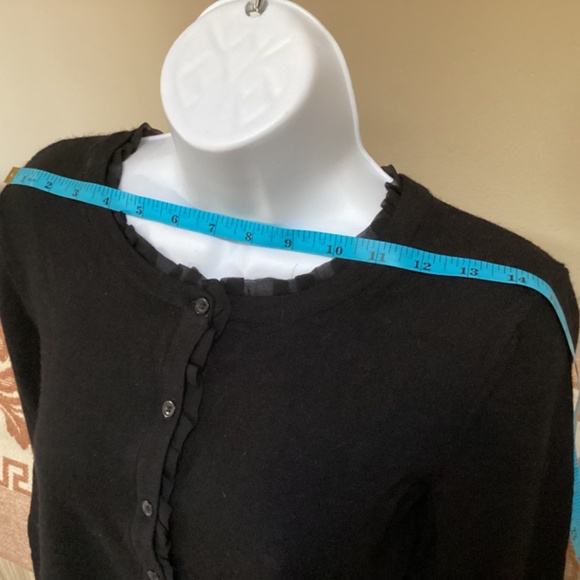 Talbots Pure Merino Wool Black cardigan sweater ruffled collar and front Med - Picture 6 of 10